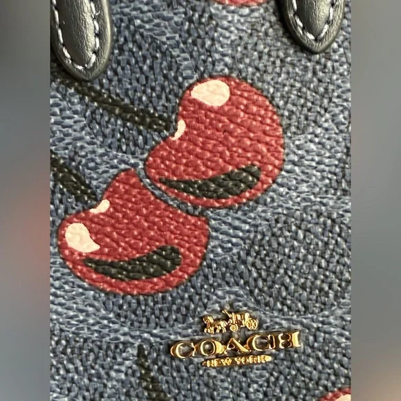Coach Navy and Burgundy Cherry Print Key Holder - Picture 4 of 15